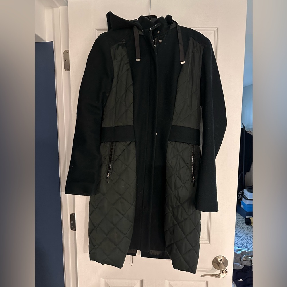 Tahari nylon and wool hooded coat
